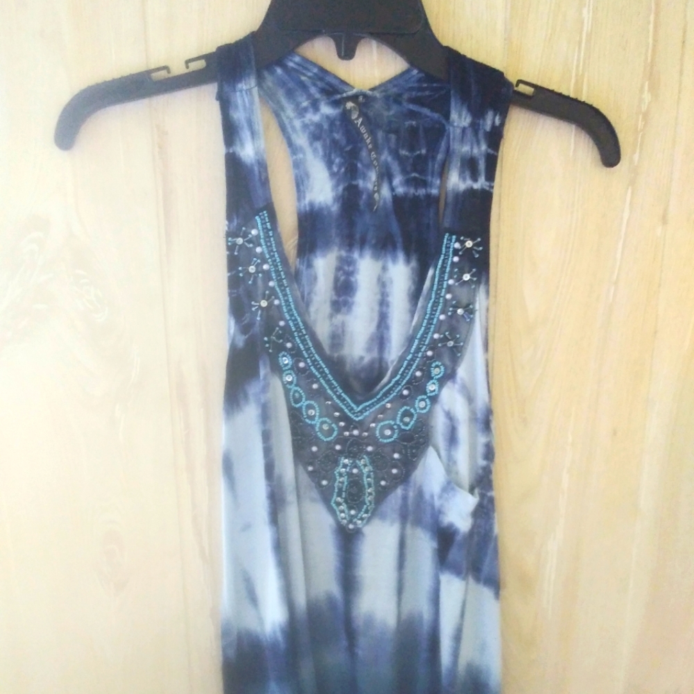 Raw Hem Embellished Tank Top Tie-dye Blue size S